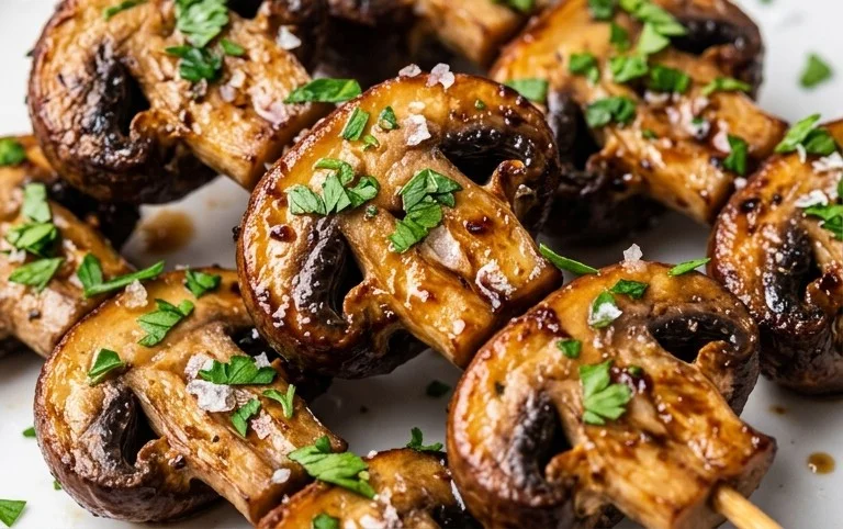 Balsamic Garlic Grilled Mushroom Skewers