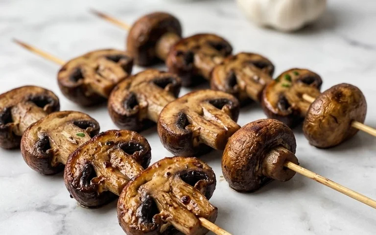 Balsamic Garlic Grilled Mushroom Skewers