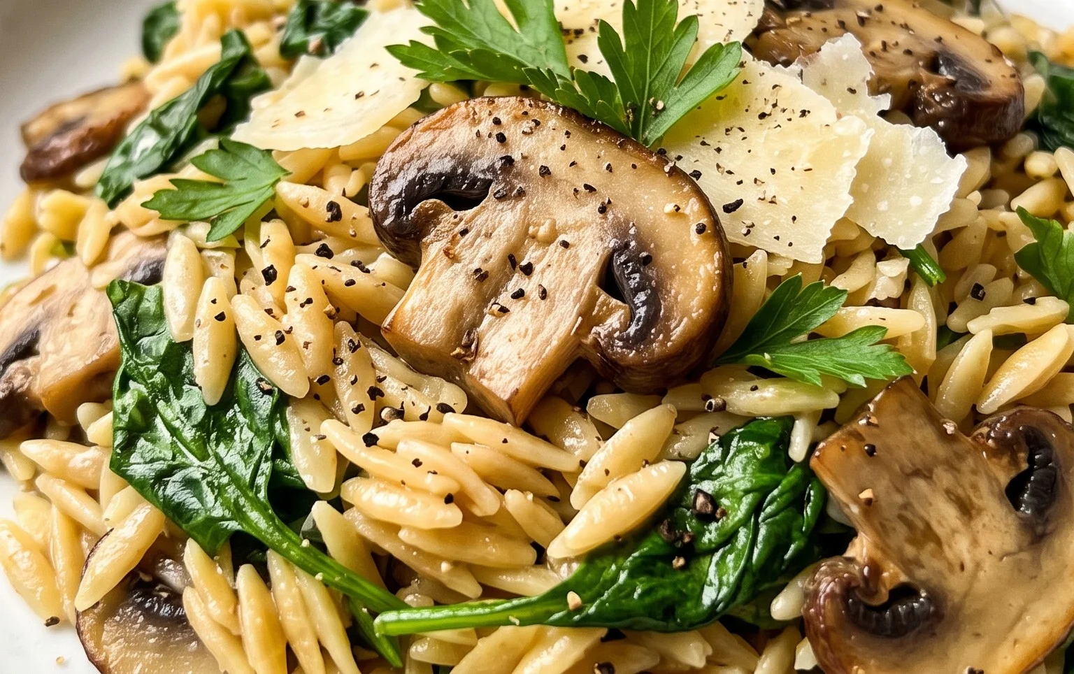 Garlic Butter Orzo with Mushrooms and Spinach