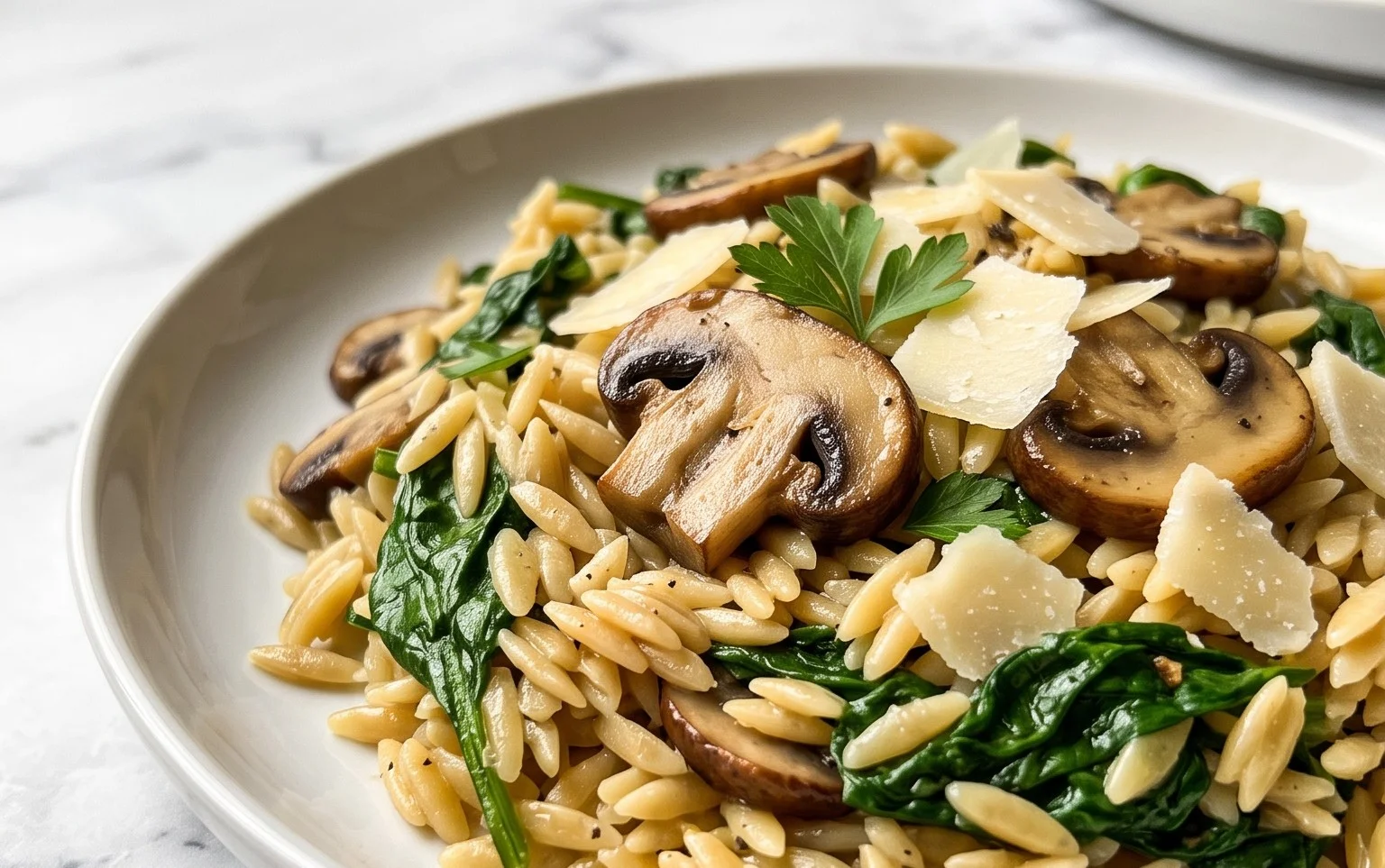 Garlic Butter Orzo with Mushrooms and Spinach